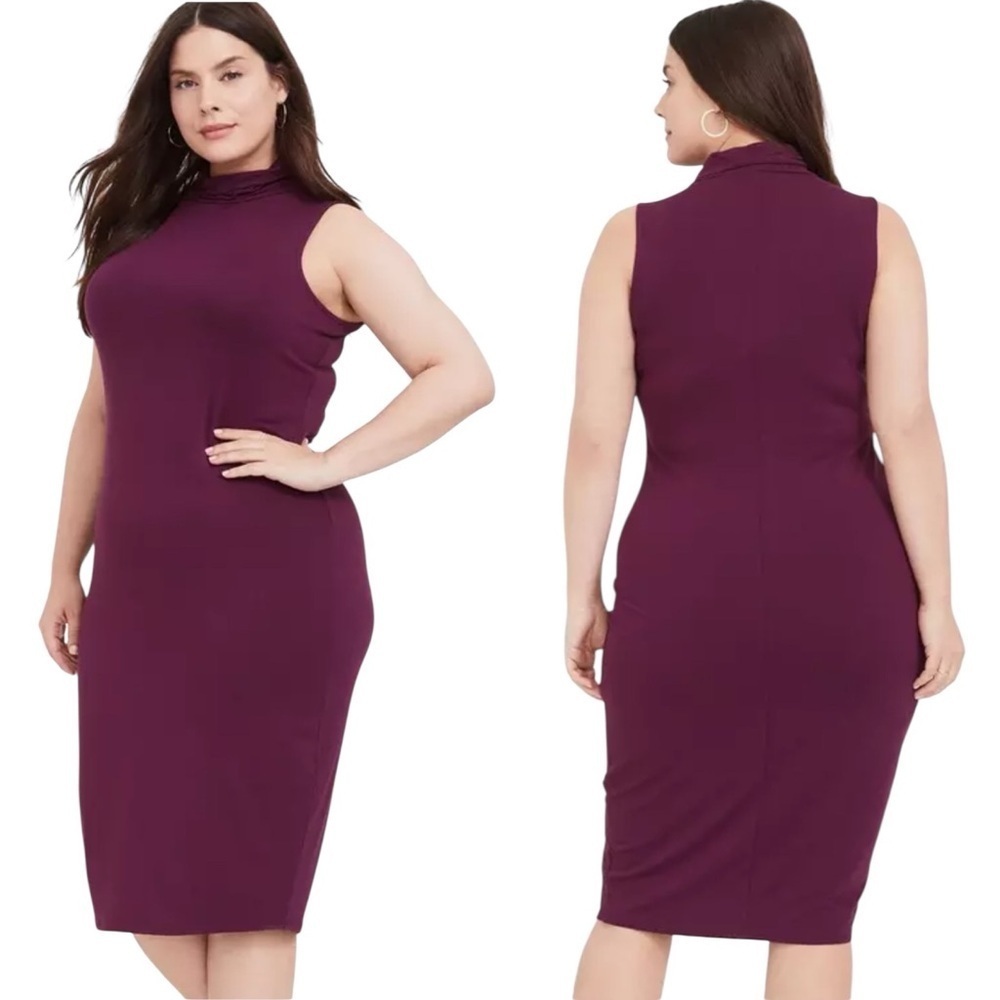 Torrid Burgundy Purple Jersey Mock Neck Bodycon Midi Dress Size: 1X